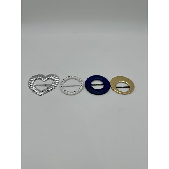 Scarf Clip T-Shirt Tee Ring Buckle Set 4 Vtg 1990s Plastic Heart Rhinestone - Picture 4 of 9
